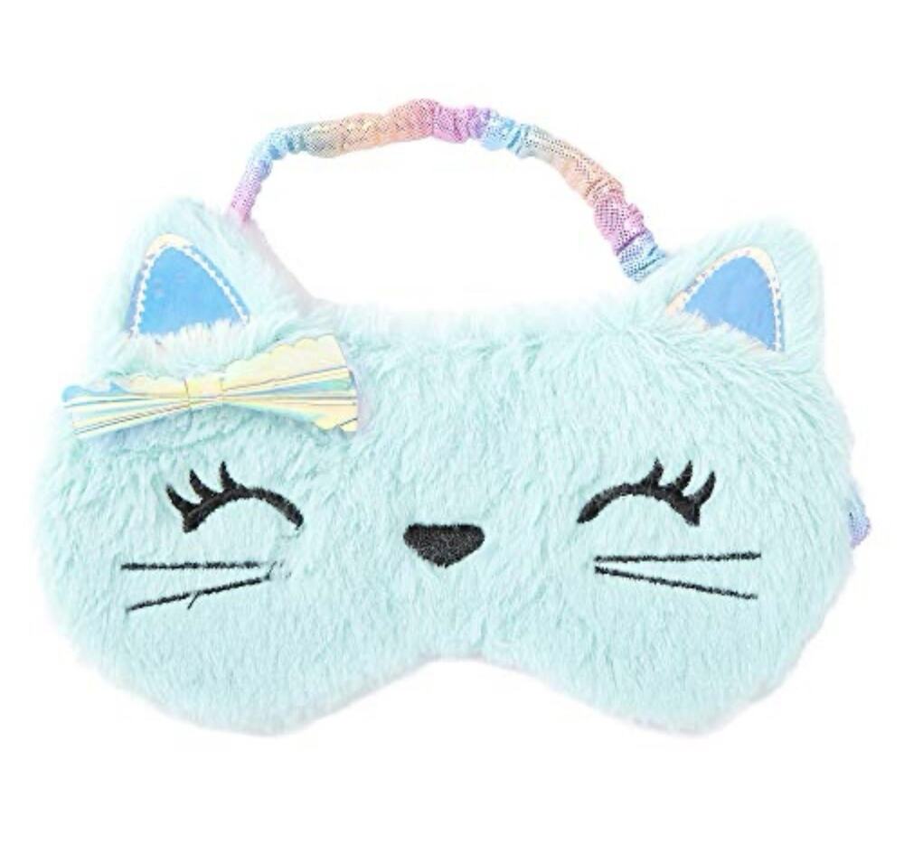 Claire’s Blue Plush Kitty Cat Holographic Bow Girls Sleeping Eye Mask